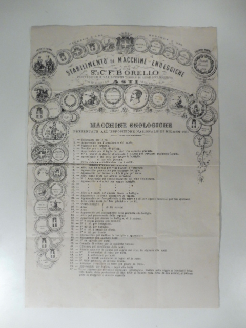 Stabilimento di macchine enologiche F.lli Borello. Macchine enologiche presentate all'Esposizione nazionale di Milano 1881